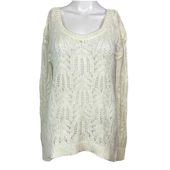 Decree Sweater Womens Sz M Cream Ivory Open Knit Long Sleeve Pullover - Picture 1 of 8